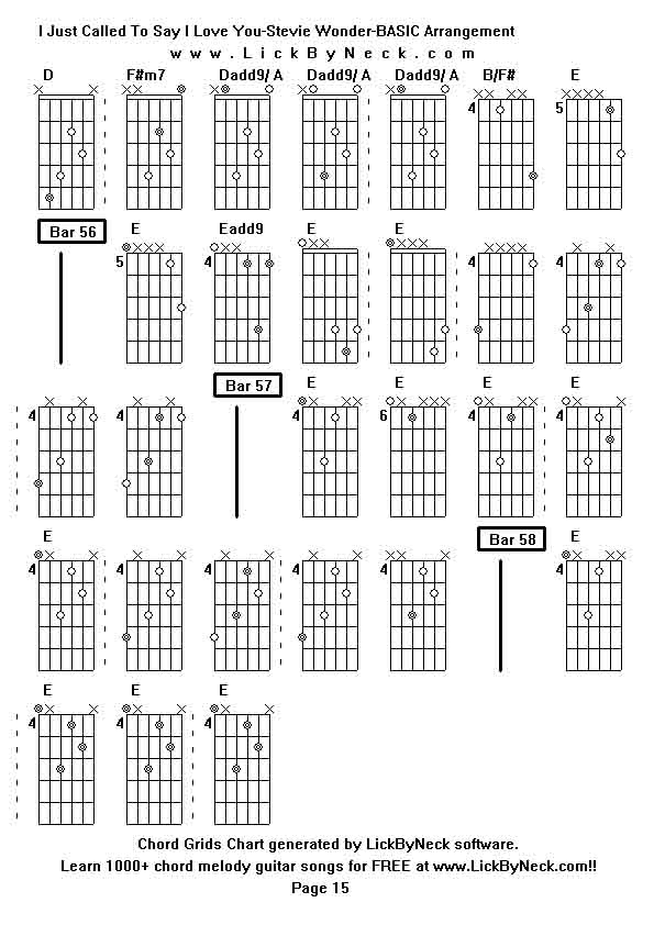 Chord Grids Chart of chord melody fingerstyle guitar song-I Just Called To Say I Love You-Stevie Wonder-BASIC Arrangement,generated by LickByNeck software.